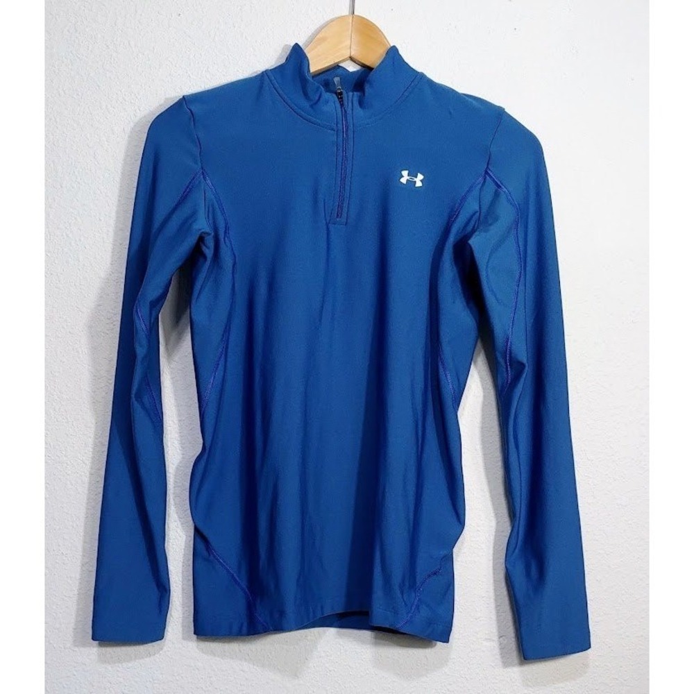 Under Armour Mens Medium Blue ColdGear Half Zip Long Sleeve Athletic Pullover - Picture 2 of 13